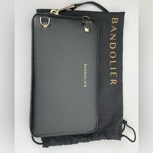 Bandolier Black Pebbled Leather Expanded Pouch. Gold hardware. New with tags!